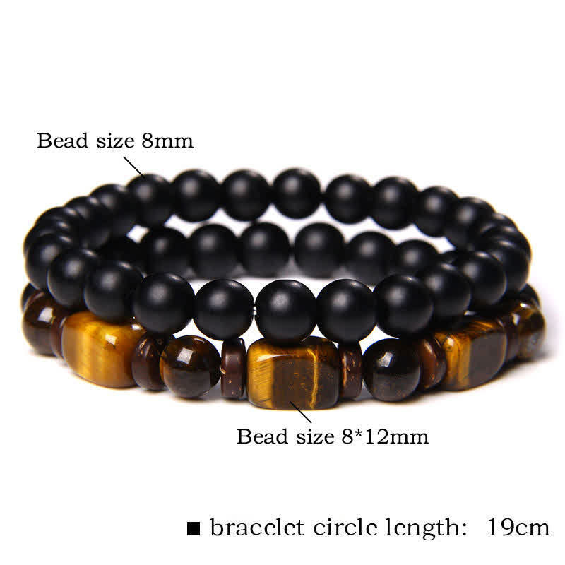 Buddha Stones 2pcs Tiger Eye Hematite Square Double Wrap Beaded Strength Bracelet