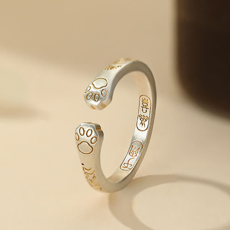 Buddha Stones 999 Sterling Silver Cat Paw Balance Ring
