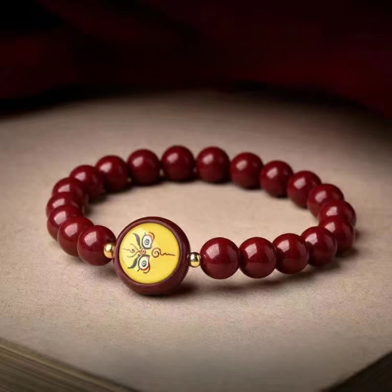 Buddha Stones Natural Cinnabar Five Directions Gods of Wealth Blessing Bracelet