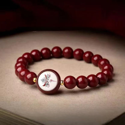 Buddha Stones Natural Cinnabar Five Directions Gods of Wealth Blessing Bracelet