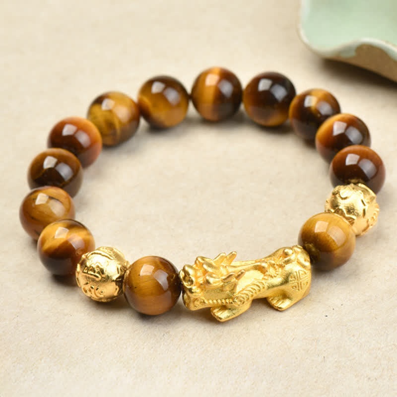Buddha Stones Natural Tiger Eye Pixiu Fu Character Om Mani Padme Hum Bead Courage Bracelet