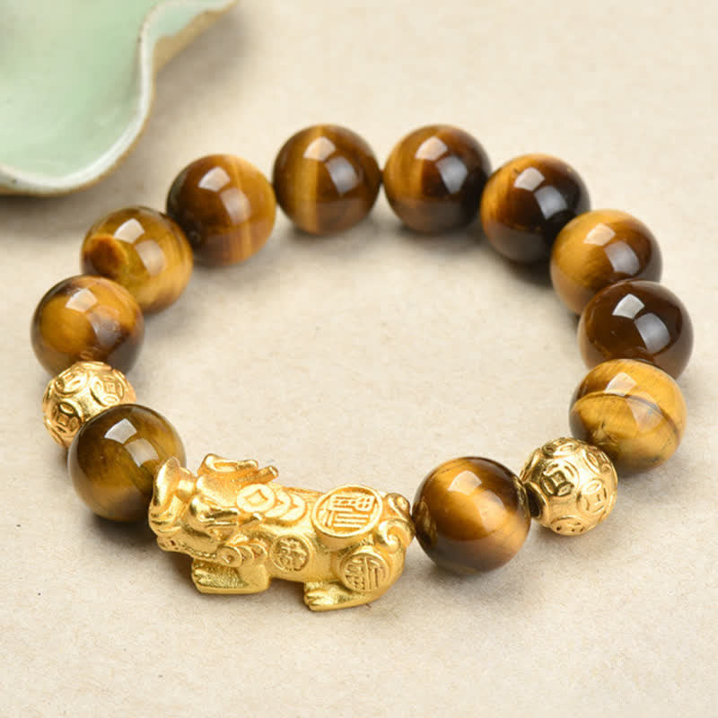 Buddha Stones Natural Tiger Eye Pixiu Fu Character Om Mani Padme Hum Bead Courage Bracelet