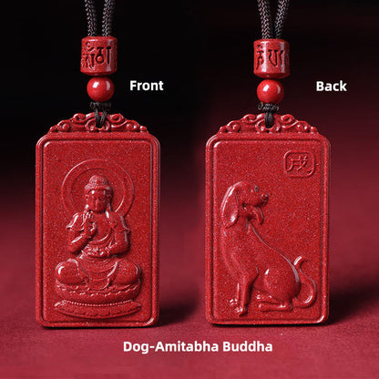 Buddha Stones the Chinese Zodiac Natal Buddha Cinnabar Blessing Necklace Pendant