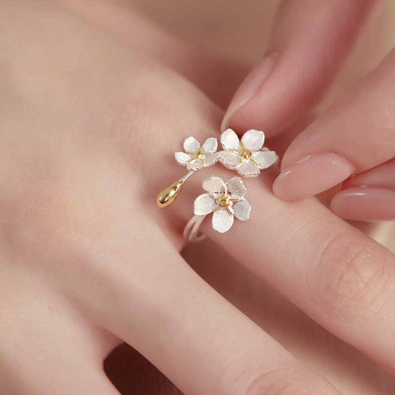 Buddha Stones 925 Sterling Silver Iris Flower Design Protection Adjustable Ring