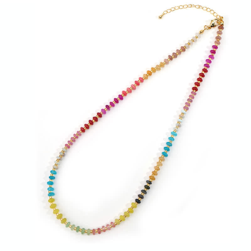 Buddha Stones Natural Aquamarine Clear Quartz Topaz Gradient Bead Healing Necklace