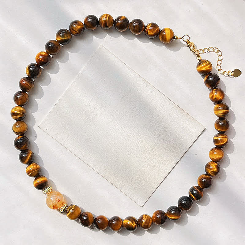 Buddha Stones Natural Tiger Eye Citrine Bead Courage Necklace