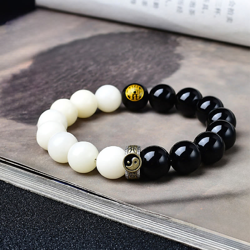 Buddha Stones Black Obsidian Bodhi Seed Yin Yang Nine-character Mantra Mountain Ghosts Spend Money Strength Bracelet