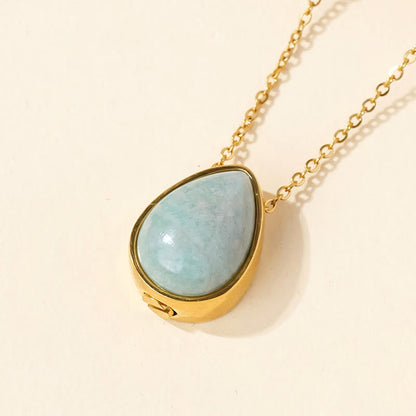 Buddha Stones Natural Blue Lace Agate Rose Quartz Black Onyx Teardrop Design Balance Necklace Pendant