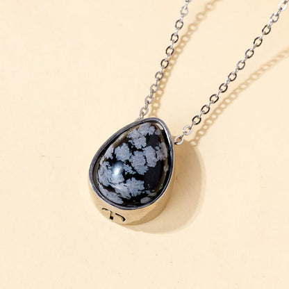 Buddha Stones Natural Blue Lace Agate Rose Quartz Black Onyx Teardrop Design Balance Necklace Pendant