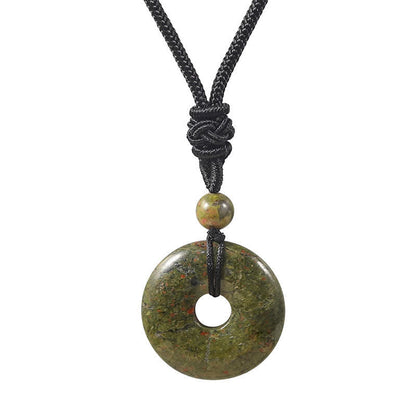 Buddha Stones Natural Rhodonite Gray Agate Peace Buckle Fortune Necklace