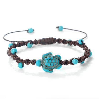 Buddha Stones Turquoise Turtle Design Braided Rope Protection Bracelet