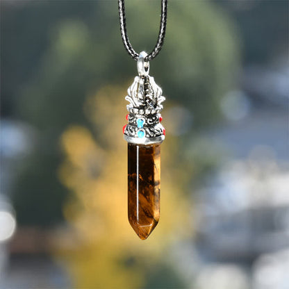Buddha Stones Natural Turquoise Tiger Eye Wisdom Rope Necklace