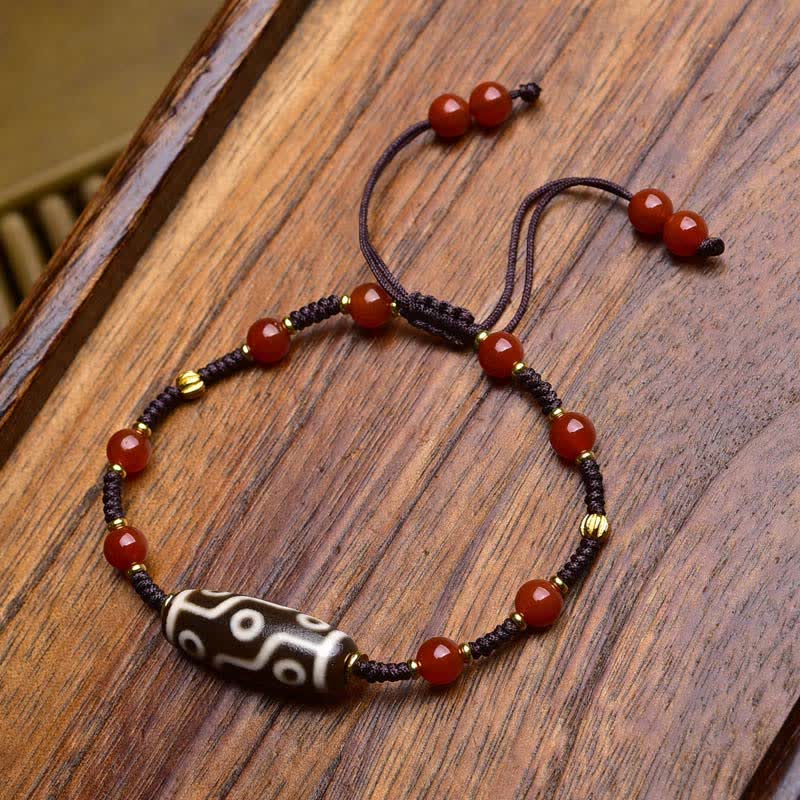 Buddha Stones Dzi Beads South Red Agate Braided Rope Protection Bracelet