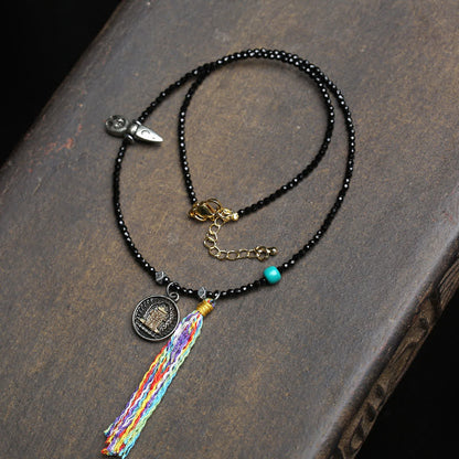Buddha Stones Black Spinel Turquoise Beads Strength Necklace