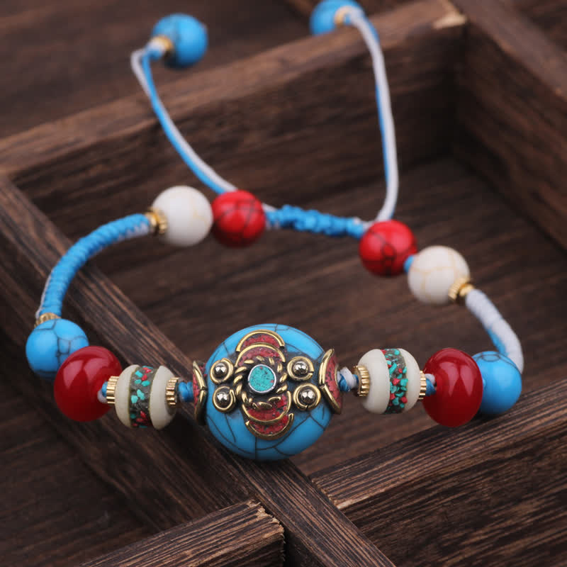 Buddha Stones Turquoise Amber Tibet Braided Rope Love Bracelet