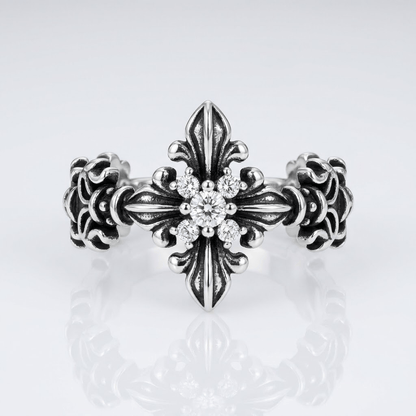 Retro Zircon Royalty Cross Ring - (adjustable)