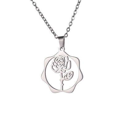 Buddha Stones Titanium Steel Birth Flower Lotus Enlightenment Pendant Necklace