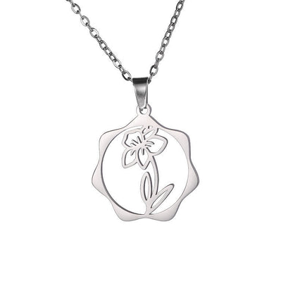 Buddha Stones Titanium Steel Birth Flower Lotus Enlightenment Pendant Necklace