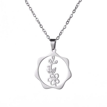 Buddha Stones Titanium Steel Birth Flower Lotus Enlightenment Pendant Necklace