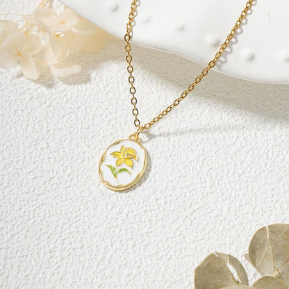 Buddha Stones Titanium Steel Birth Flower Strengthen Pendant Necklace