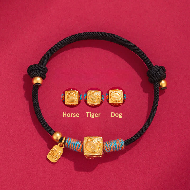Buddha Stones Handmade Three Harmony Chinese Zodiac Protection Red String Bracelet