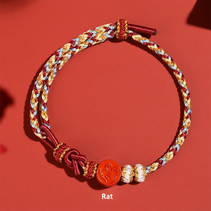 Buddha Stones Cinnabar Chinese Zodiac Concentration Hand-woven Red String Bracelet