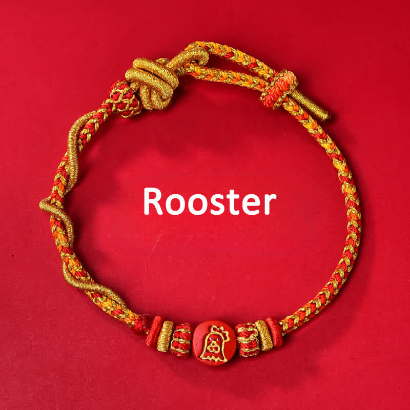 Buddha Stones Cinnabar Chinese Zodiac Blessing Hand-woven Red String Bracelet