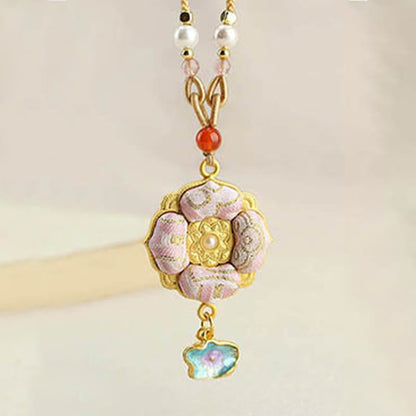 Buddha Stones Song Brocade Four-leaf Clover Luck Necklace