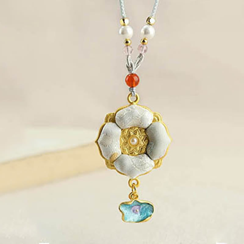 Buddha Stones Song Brocade Four-leaf Clover Luck Necklace