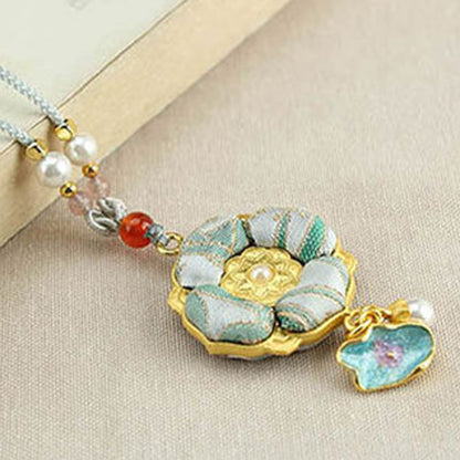 Buddha Stones Song Brocade Four-leaf Clover Luck Necklace