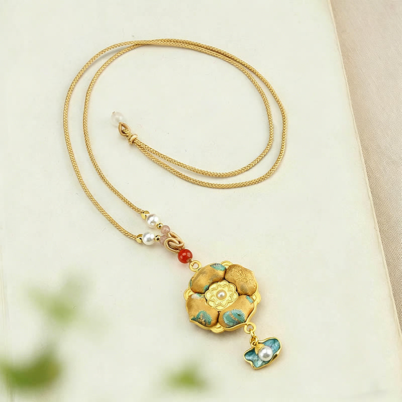 Buddha Stones Song Brocade Four-leaf Clover Luck Necklace