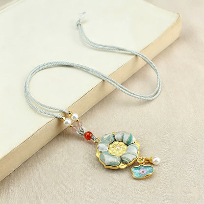 Buddha Stones Song Brocade Four-leaf Clover Luck Necklace