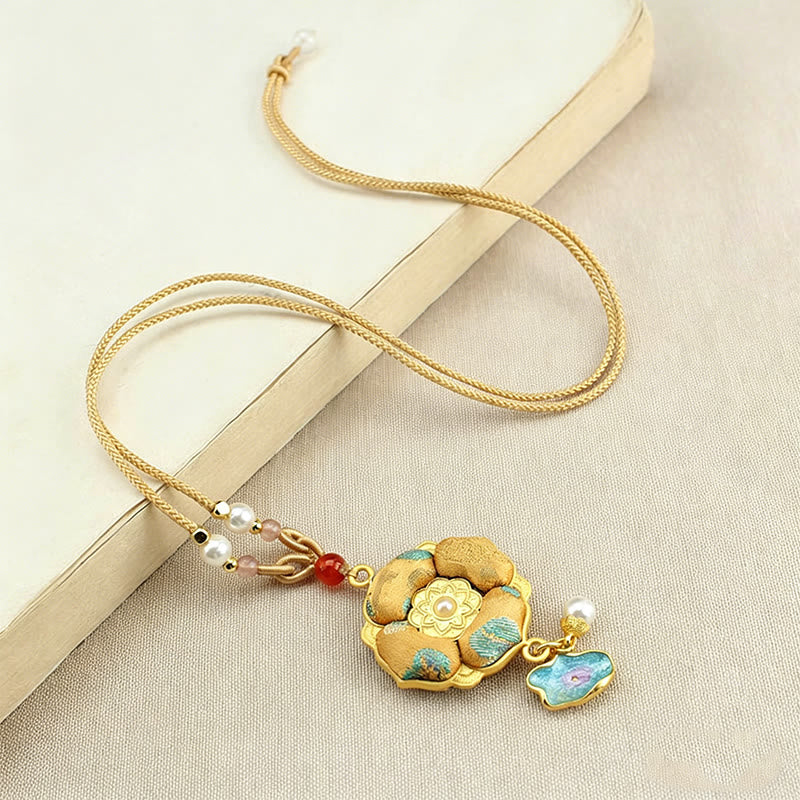 Buddha Stones Song Brocade Four-leaf Clover Luck Necklace