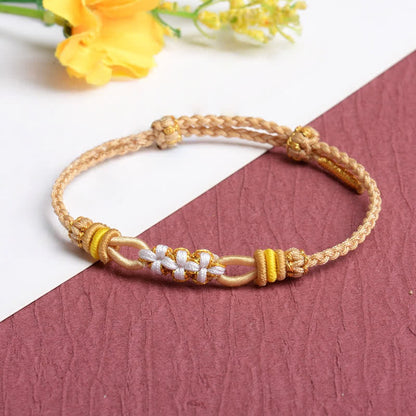 Buddha Stones Handmade Peach Blossom Knot Adjustable String Luck Bracelet