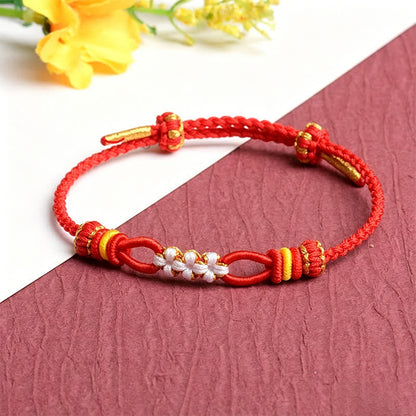 Buddha Stones Handmade Peach Blossom Knot Adjustable String Luck Bracelet