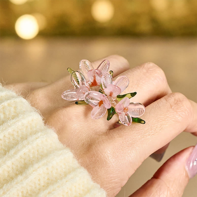 Buddha Stones Liuli Pear Blossom Flower Wisdom Ring