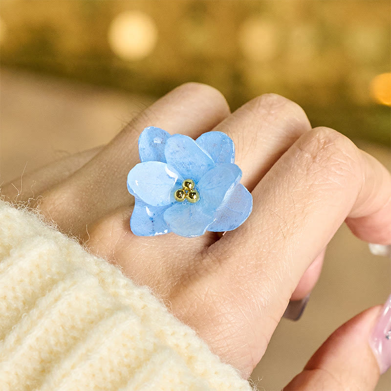Buddha Stones Liuli Hydrangea Flower Wisdom Ring
