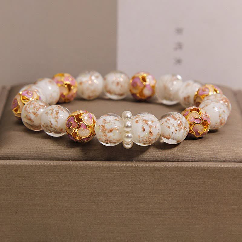 Buddha Stones Liuli Glass Bead Gold Leaf Cloisonné Purity New Chinese Round Bracelet