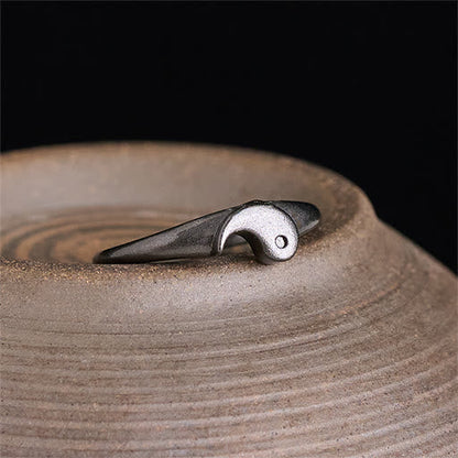Buddha Stones Retro Yin Yang Textured Copper Harmony Adjustable Ring