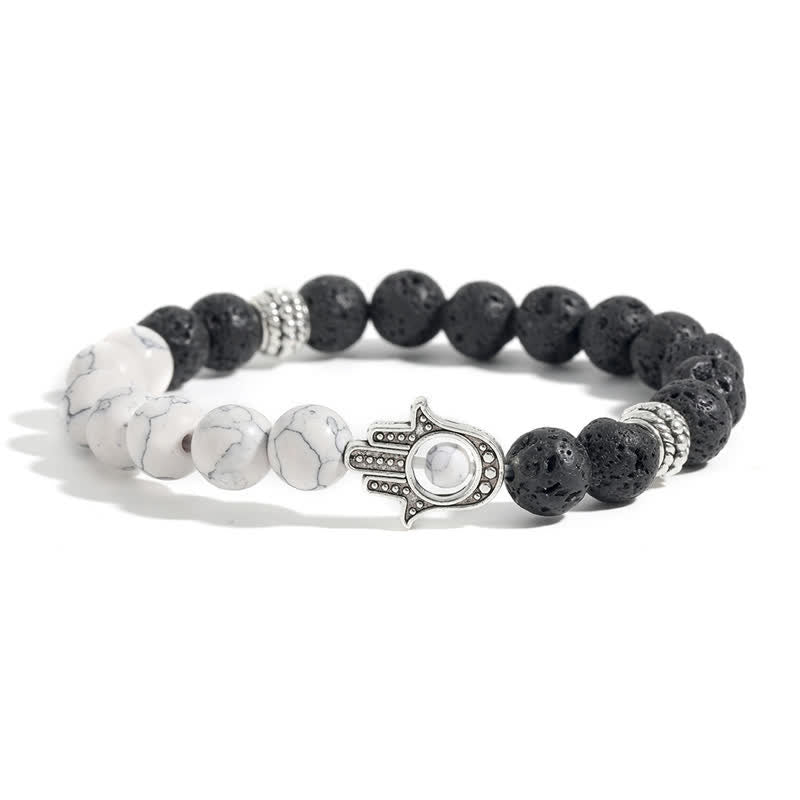 Buddha Stones Lava Rock Hamsa Palm Protection Handcrafted Round Bracelet