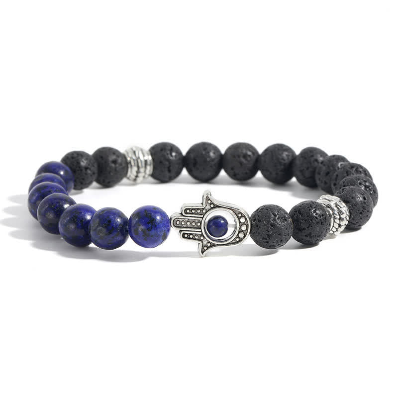 Buddha Stones Lava Rock Hamsa Palm Protection Handcrafted Round Bracelet