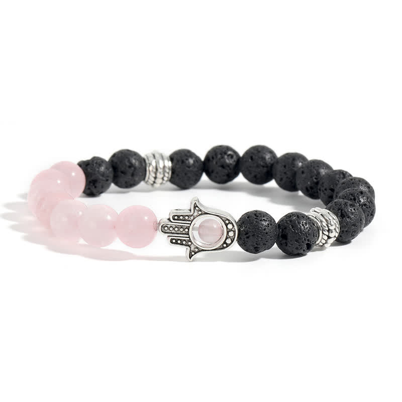 Buddha Stones Lava Rock Hamsa Palm Protection Handcrafted Round Bracelet