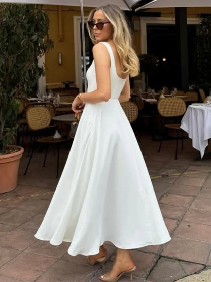 Sleeveless Bodycon Long Dress Fall Color Square Neck Party Club Evening Dress Slim Vestido