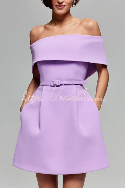 Evening Lapel Bandeau Removable Belt Pocketed Mini Dress