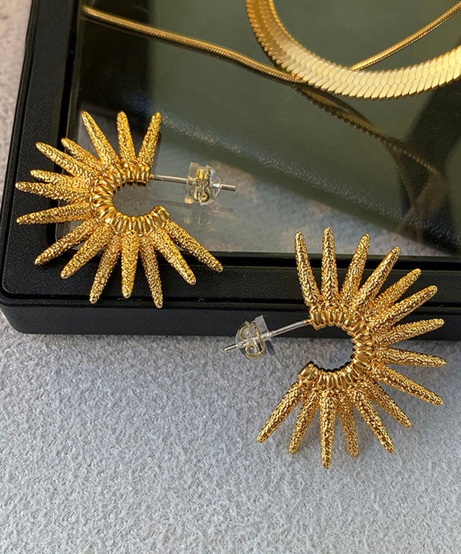 Gold Copper Overgild Sunflower Stud Earrings