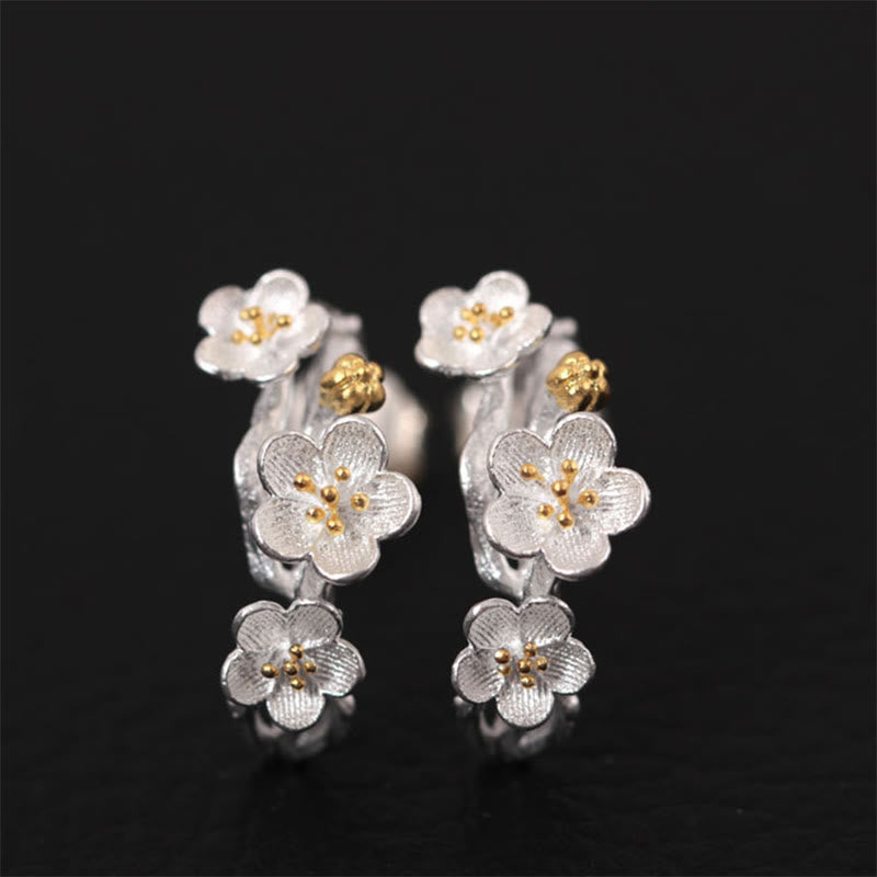 Buddha Stones 925 Sterling Silver Plum Blossom Blessing Earrings