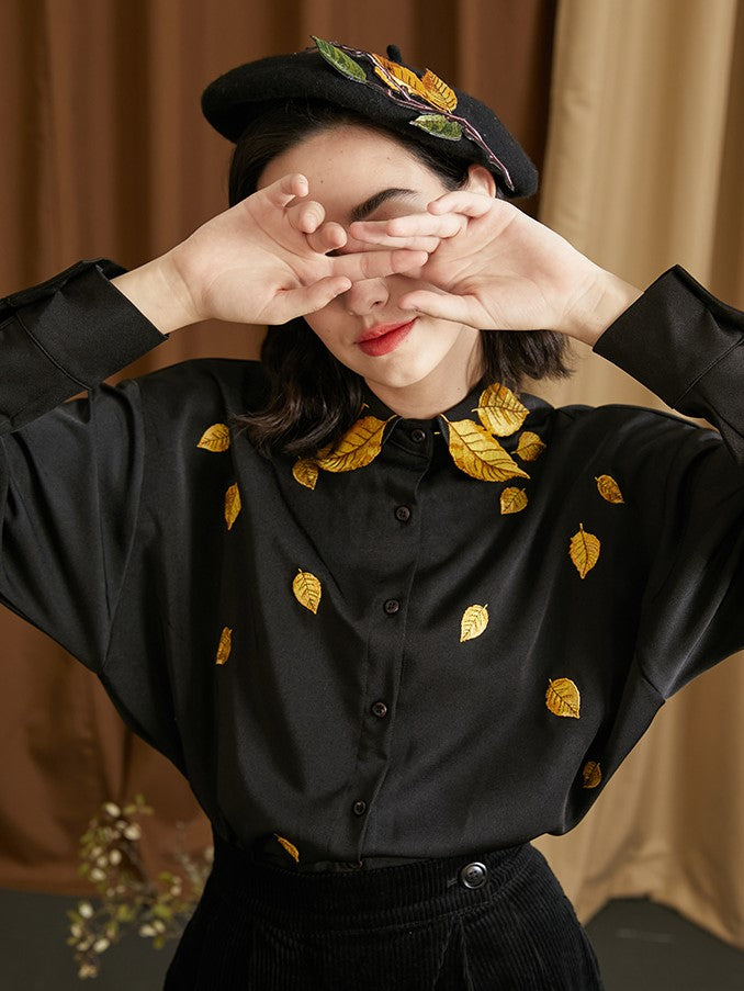 Golden Leaf Embroidered Blouse