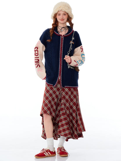 Navy Knit Varsity Cardigan