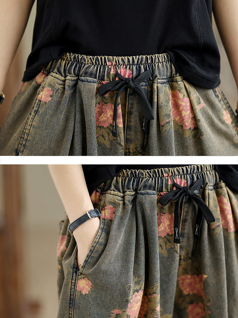 Summer Flower Denim Harem Pants Ll034