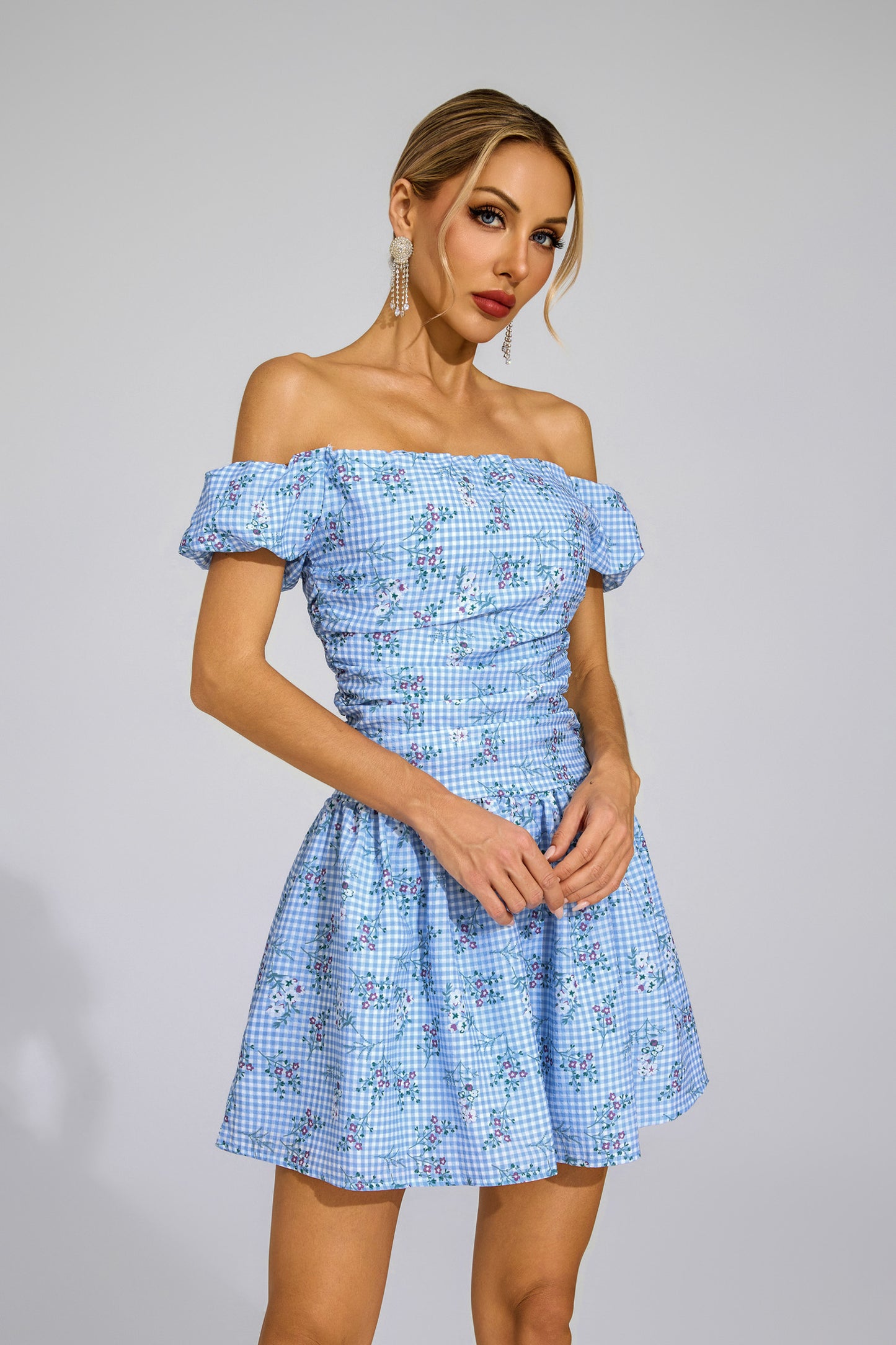 Bethune Blue Off Shoulder Mini Dress